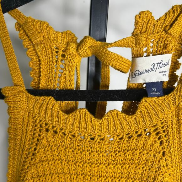 Universal‎ Threads Crochet Romper- XS- mustard color. Unlined, stretchy, halter - Picture 2 of 6